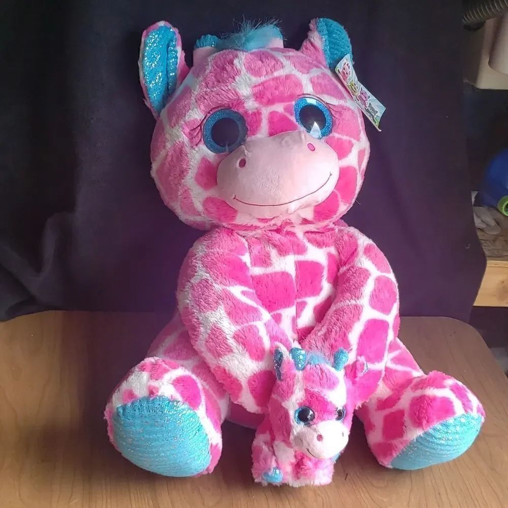 HUGE 25" Pink Giraffe Stuffed Animal with Baby